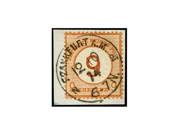 9 auf 9 Kr. braunorange mit EKr. "FRANKFURT A.M. 12 10 74" auf Briefstück, Kabinett, sign. Georg Bühler und Fotoattest Sommer