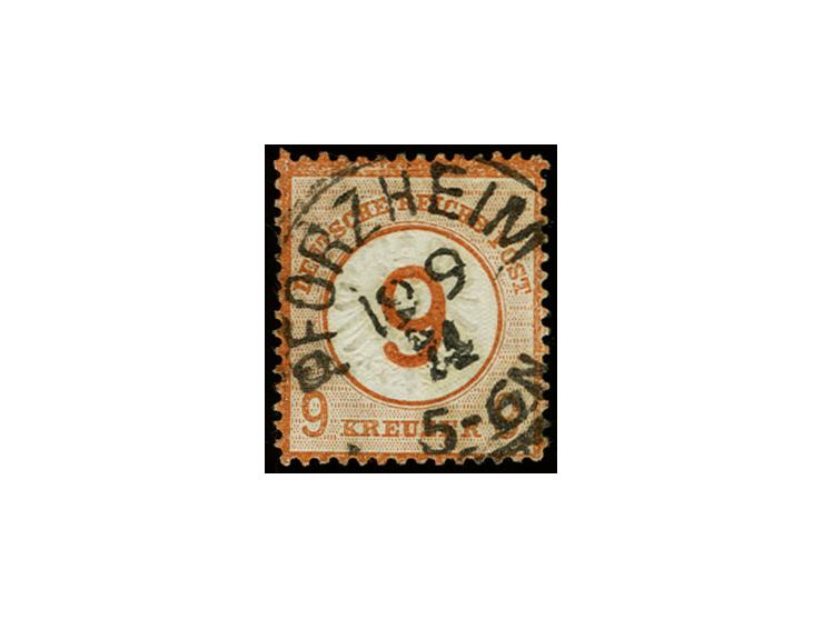 9 auf 9 Kr. braunorange mit genau zentrischem EKr. "PFORZHEIM 19 9 74", Pracht, sign. und Fotoattest Hennies BPP