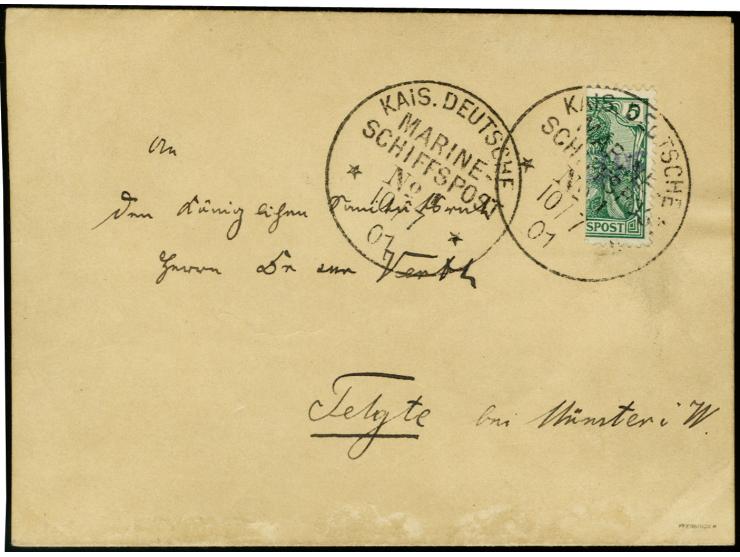 Vineta-Provisorium: 3 Pf auf halbierter 5 Pfg., rechte Hälfte mit klarem Stempel "KDMSP No.1. 10.7.01" auf Drucksachen-Streif