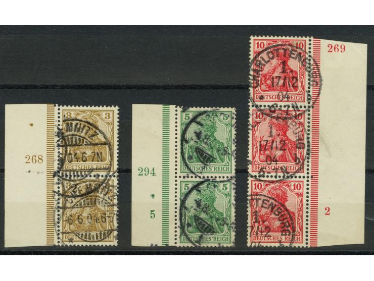 3 Pfg. und 5 Pfg. je im senkrechten Paar vom linken Bogenrand mit HAN "268" bzw. "294 und Form-Nummer 5" und 10 Pfg. im senkr
