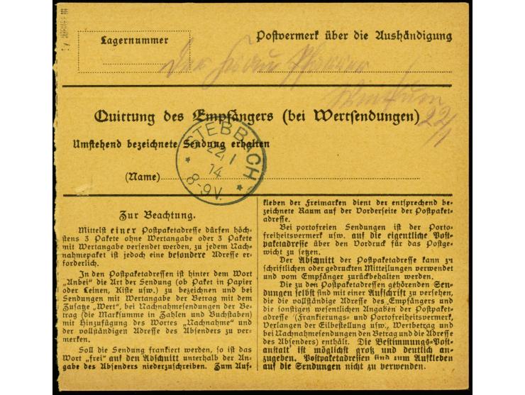 30 Pfg. rötlichorange/schwarz auf orangeweiß mit klarem Stempel "KARLSRUHE 21.1.14" als portogerechte Einzelfrankatur auf Pak