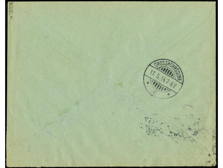 30 Pfg. rötlichorange/schwarz auf orangeweiß mit Stempel "BIELEFELD 16.5.14" als portogerechte Einzelfrankatur auf R-Postauft