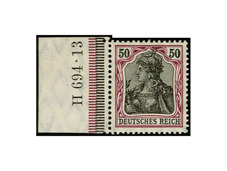 50 Pfg. graulila/schwarz auf orangeweiß, Randstück mit HAN "H 694.13", postfrisch, Kabinett, sehr selten, sign. Zenker und Fo