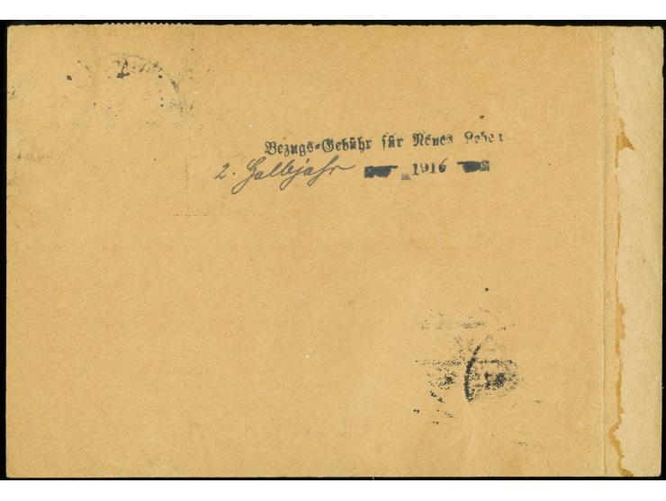 3 Pfg. und 20 Pfg. mit Stempel "BERLIN-LICHTERFELDE 1 8.10.16" und 10 Pfg. mit Stempel vom "10.10." nachgeklebt als portogere