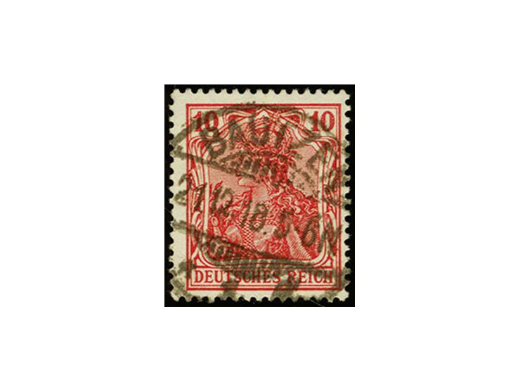 10 Pfg. dunkelrot (zinnoberrot quarzend), sehr sauber gestempelt, Kabinett, sicherlich eines der schönsten Exemplare dieser b