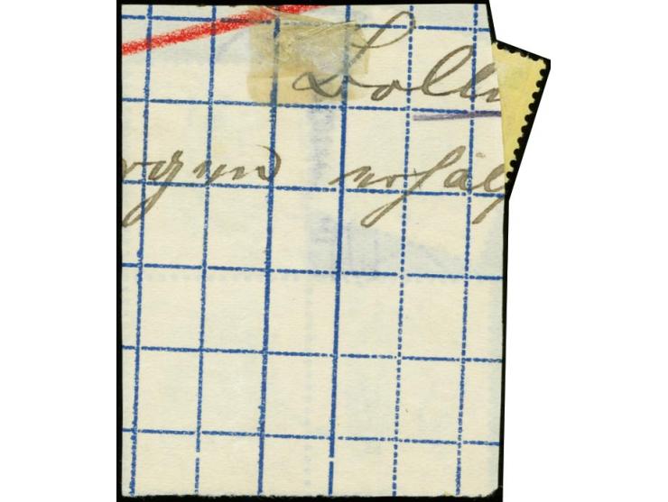 25 Pfg. rotorange/schwarz (metallisch glänzend", 3er-Block und Einzelwert mit Briefstempel-Entwertung auf Briefstück eines pr
