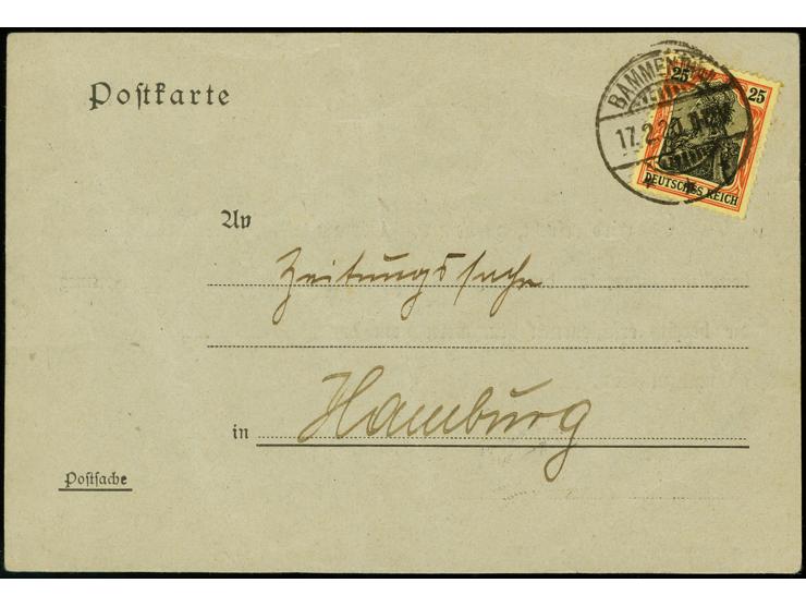 25 Pfg. mit Stempel "BAMMENSTEIN 17.2.20" als portogerechte Einzelfrankatur auf Zeitungssache für die Nachbestellung einer Ze