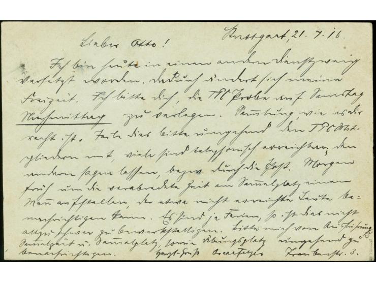 25 Pfg. rötlichorange/schwarz mit Stempel "STUTTGART 21.JUL.16" als portogerechte Zufrankatur auf Ganzsachenkarte 3 Pfg. als 