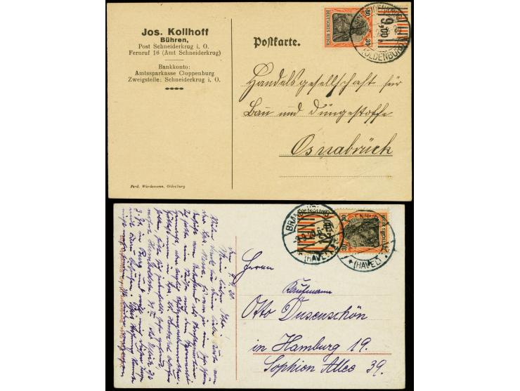 30 Pfg. dunkelrotorange/schwarz auf weiß, zwei Oberrandstücke mit der Walzendruck-Konfiguration "1'4'1/1'5'1" bzw. "1'4'1/2'3