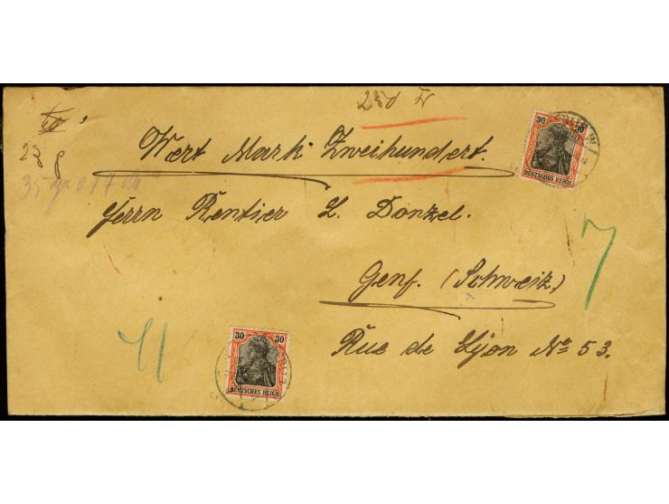 30 Pfg. dunkelrotorange/schwarz auf orangeweiß, zwei Einzelwerte mit Stempel "BERLIN W9 ...8.17" als portogerechte Mehrfachfr