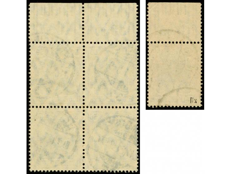 50 Pfg. graulila/schwarz auf weiß, Oberrandstück mit Walzendruck-Konfiguration "1'4'1/2'3'2" und Viererblock mit Oberrand im 