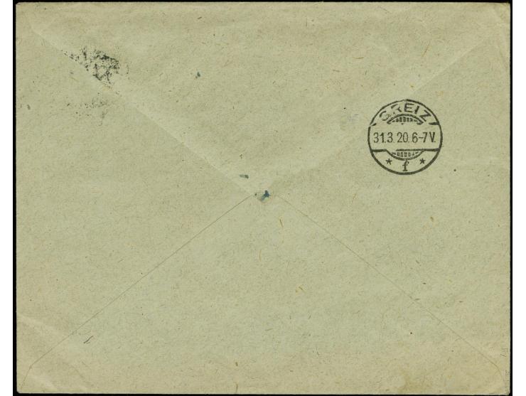 50 Pfg. graulila/schwarz auf orangeweiß mit Stempel "BERLIN C2 30.3.20" als portogerechte Einzelfrankatur auf R-Brief nach Gr