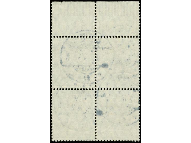 60 Pfg. braunviolett im Viererblock mit Oberrand im Walzendruck mit der Konfiguration "2'9'2", gestempelt, winziger Riss im r