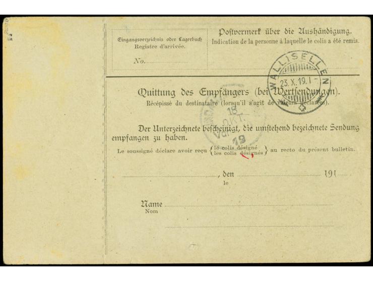 80 Pfg. karminrot (metallisch glänzend)/schwarz im senkrechten Paar mit Stempel "ZWÖNITZ 16.10.19" als portogerechte Mehrfach