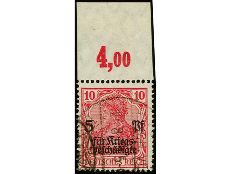 Kriegsgeschädigtenhilfe 10+5 Pfg. karminrot, Oberrandstück im Plattendruck, gestempelt, Pracht, sign. Infla und Oechsner BPP 