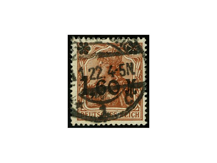 1922, mattglänzender Aufdruck: 1,60 M. auf 5 Pfg. gelbbraun mit Aufdruckfehler "Zwischenraum zwischen Stern und M 7,2 mm", ge