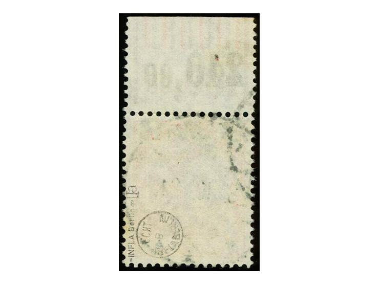 1922, stumpfer Aufdruck: 3 M. auf 1 1/4 M. dunkelrosa/dunkelkarminrosa, Oberrandstück im Walzendruck mit der Konfiguration "0