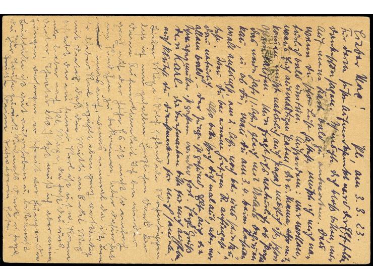 1921, Arbeiter 120 und 160 Pfg., je 5 Stück mit Zufrankatur mit Stempel "PLAUEN 4.3.23" auf Karte nach Sebnitz, zwei Werte Ei
