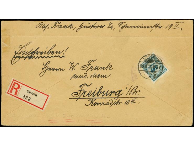 50 Mrd. M. als etwas überfrankierte Einzelfrankatur auf R-Brief der 2. Gewichtsstfe von "GÜSTROW 29.11.23" nach Freiburg mit 
