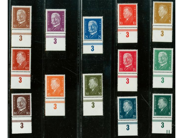 1928, Reichspräsidenten 3 - 80 Pfg. komplett, alles Unterrandstücke mit Reihenzähler "3", postfrisch (Mi 1.100,-)