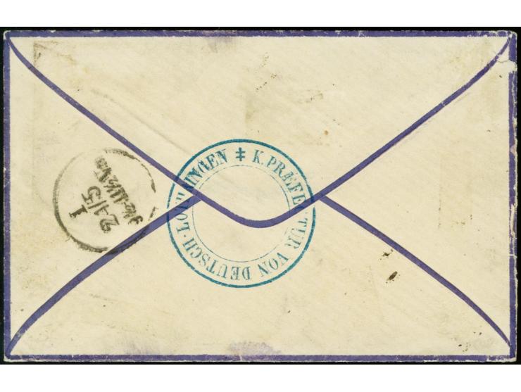 "METZ F. 25/5 71", Franko-Stempel in violett auf kleinem Briefkuvert mit farbigem Rand als R-Brief mit Versuchs-R-Zettel mit 