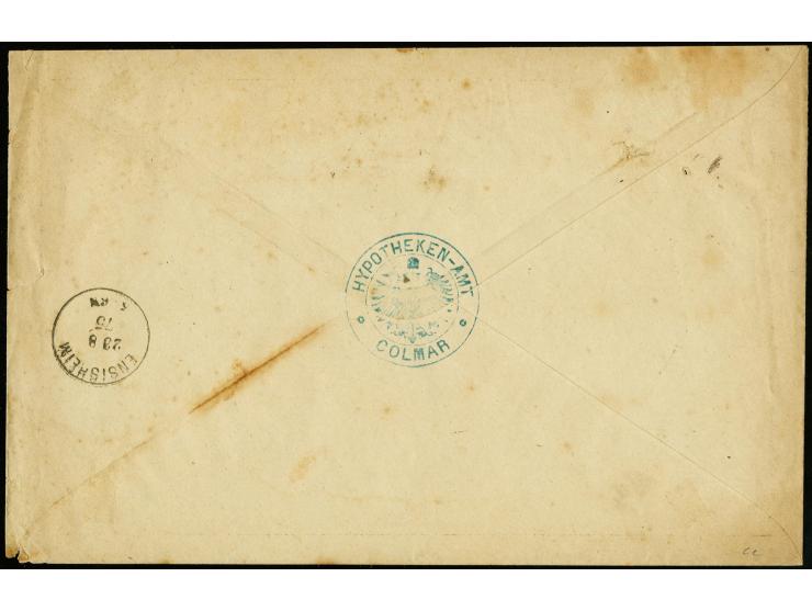 1875, "Auslagen ... Groschen" mit gestrichener Währungsbezeichnung und handschriftlicher "104" nachverwendet auf Postvorschuß