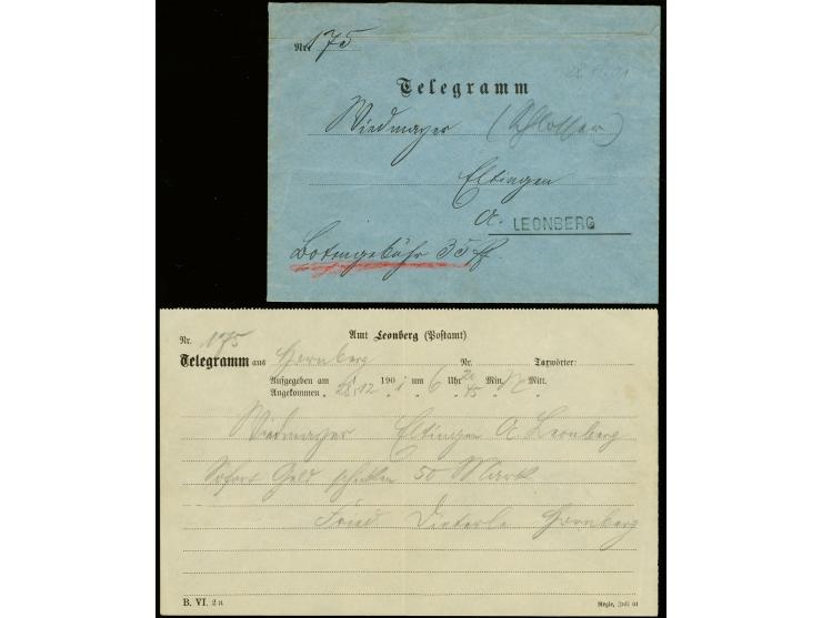 1901, Telegramm-Umschlag kpl. mit Telegramm aus Hornberg (datiert 28.12.) nach Eltingen in den Landzustellbezirk von Leonberg