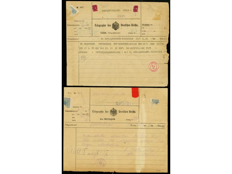 1919, zwei Telegramme aus Coeln bzw. Solingen mit britischen Zensurstempel "BRITISH CENSORSHIP 45" in rot bzw. "BRITISCH CENS