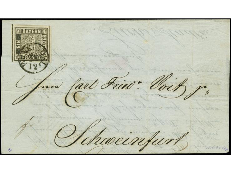 1 Kr. grauschwarz, Platte 1, unten gut voll- sonst allseits sehr breitrandig mit praktisch vollständigen Zwischenlinien, mit 