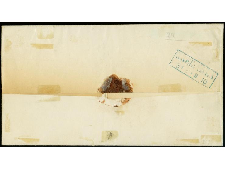 1853/56, Ausgabe auf farbigem Papier, ¼ Ggr. auf braun, 2 waagerechte Paare, allseits breitrandig mit Nr. "11" und nebengeset