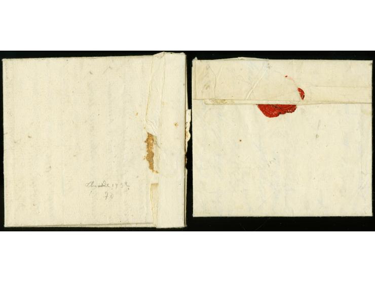 1795, "7E. DON. ARM. / DE LA MOSELLE", L2 auf 2 Briefen von Trabach bzw. Trier, jeweils innen kleiner Teil ausgeschnitten bzw