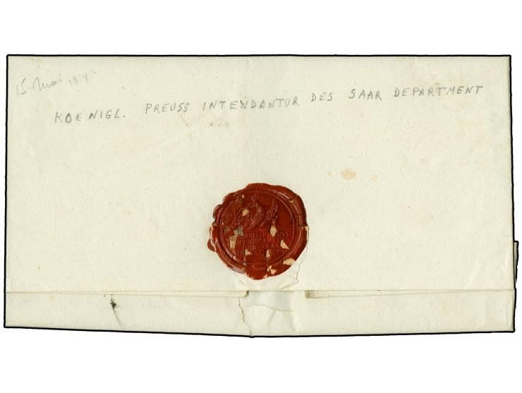 1814, "R.2/TRIER", L2 in rot sauber auf kpl. Faltbrief an den Generalkommissar von Schmitz-Grollenburg nach Luxemburg, selten