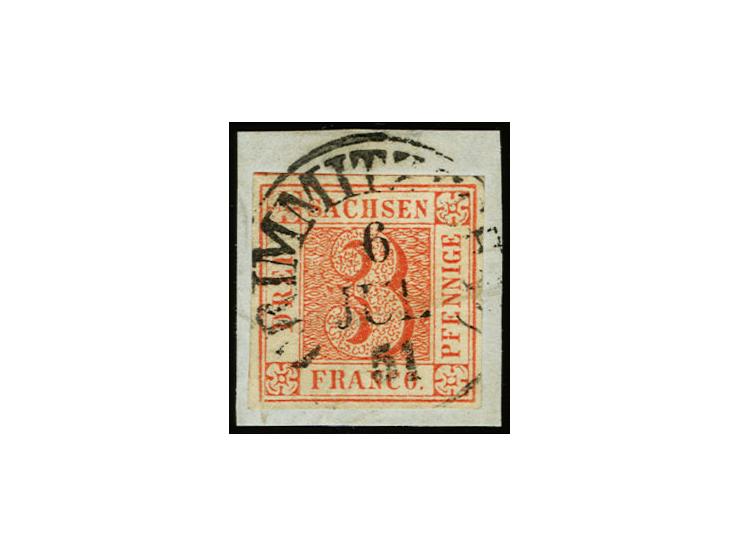 1850, 3 Pfg. rot, Platte V, Typ 13, allseits gleichmäßig breit gerandet und sehr schön farbfrisch, mit zentrischem EKr. "CRIM