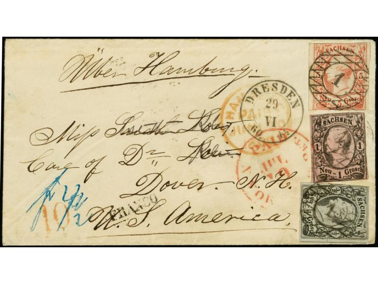 5 Ngr. ziegelrot, ½ Ngr. auf grau und 1 Ngr. auf graurot, alle einseitig leicht berührt, die ½ Ngr. kleiner verklebter Einriß