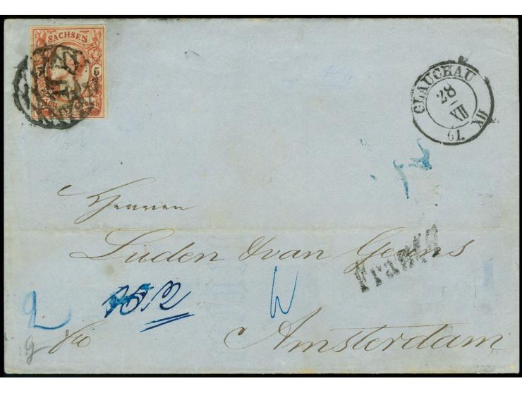 5 Ngr. karminrosa auf glasigem Papier, voll- bis breitrandig mit Nr. "17" und nebengesetztem DKr. "GLAUCHAU 28/XII 61" auf Br