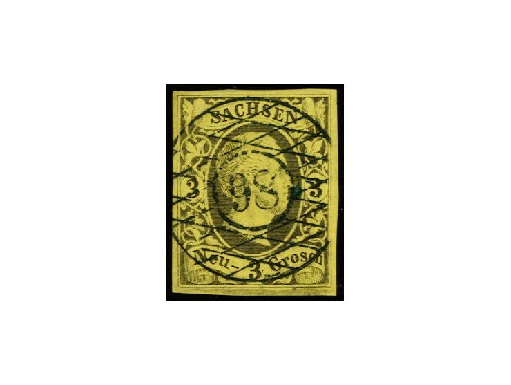 "98" PULSNITZ, ideal auf Friedrich August 3 Ngr. auf gelb, Kabinett, sign. W. Engel BPP und Attest GPS