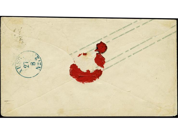 "218" HERMSDORF, sauber auf Ganzsachenumschlag Wappen 2 Ngr. blau mit sauber nebengesetztem DKr. vom 26.8.1867 nach Halle; kl