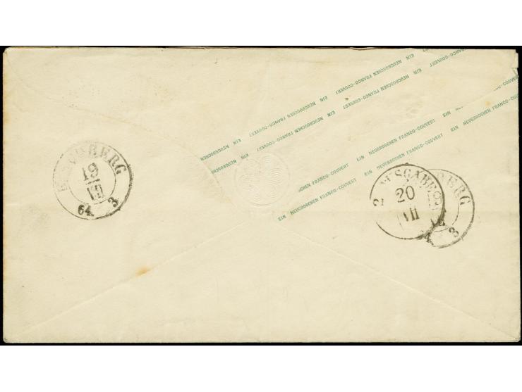 "BÄRENWALDE BEI KIRCHBERG 19 VII 64", Ra3 sauber auf Wappen Ganzsachenumschlag 1 Ngr. rosa nach Polenz bei Brandis, seltener 
