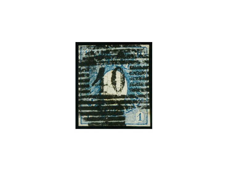 1850, Prägedruckausgabe 1 Sch. blau, farbfrisch und allseits sehr schön voll- bis breitrandig, deutlich geprägt, sehr schön e