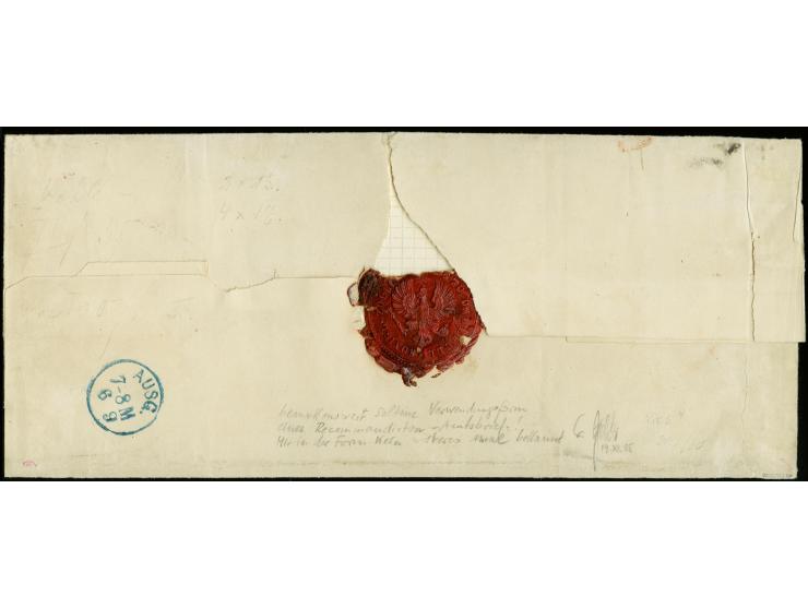 1865/67, HERZOGTH. SCHLESWIG 4 Sch. ocker, 2 waagerechte Paare zusammen mit 2 Einzelstücken 1 1/3 Sgr. rosa mit jeweils saube