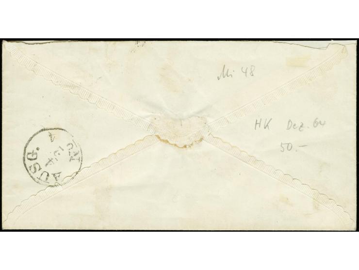 1866, farbig durchstochen 1 Sgr. rosa mit Nr. "281" und nebengesetztem EKr. "ARNSTADT 4 2" auf kleinem Zierbrief mit farblos 