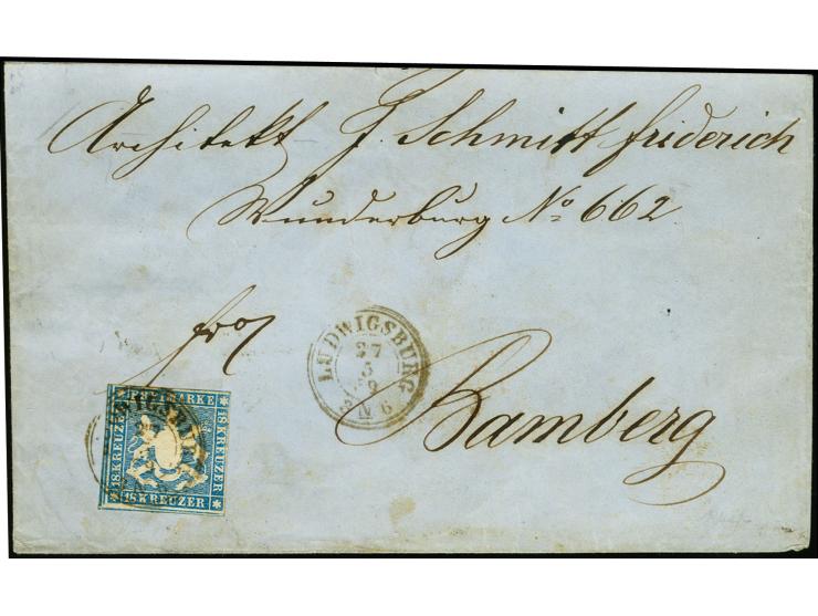 18 Kr. hellblau in ausgabetypischem Schnitt mit DKr. "LUDWIGSBURG 27.5.59" als portogerechte Einzelfrankatur auf Kuvert der 2