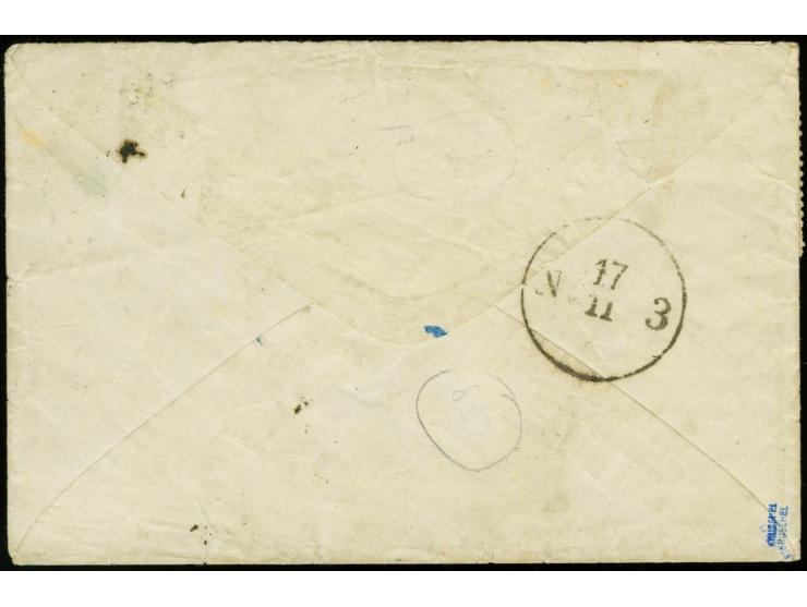 10 C., Spitzen nach unten, in Mischfrankatur mit NDP 1 Gr. gezähnt, beide mit EKr. "GORZE 15 11 71" auf kleinem Briefkuvert n