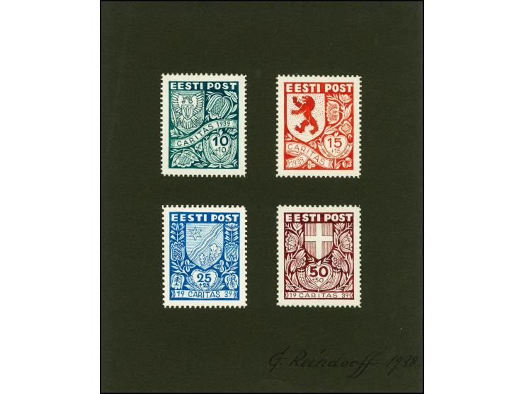 Caritas issue of 1939, presentation carton with 4 final water color designs by Günther Reindorff, 40x50mm. , AK-18A 10S, AK-1