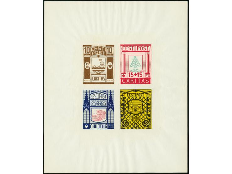 1938, Caritas 10-50s. as imperforate essay block (essays 39,5x50 mm) with old hand-gumming on reverse. The imperforate essay 