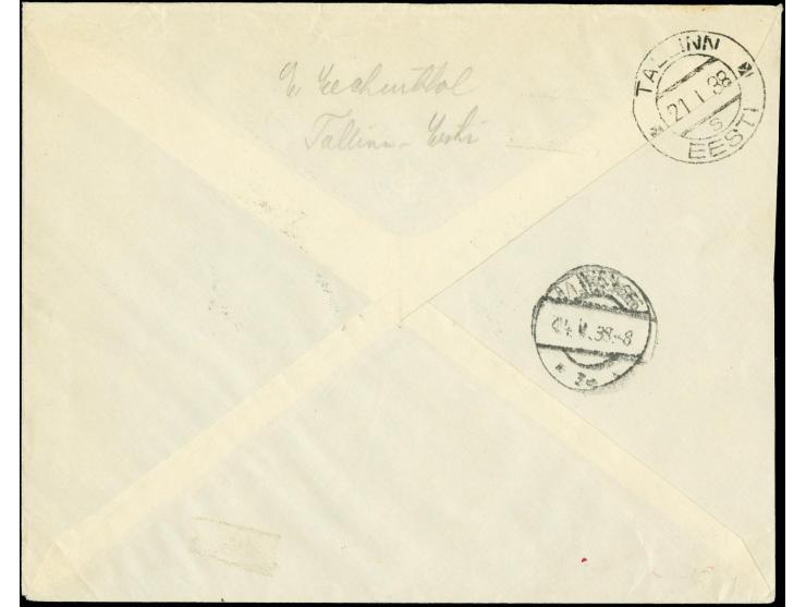 1938, Caritas souvenir sheet with cds. "TALLIN 21 1 38" on registered First Day cover to Vienna with arrival mark, slightly s
