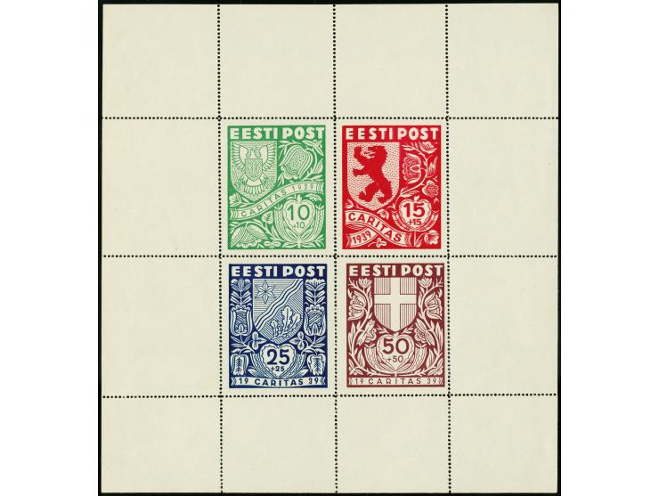 1939, Caritas 10-50 s., larger sized essay block, the 15s. impression with clear double print, without gum, very scarce