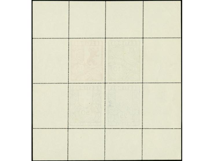 1939, Caritas 10-50 s., larger sized essay block, the 15s. impression with clear double print, without gum, very scarce