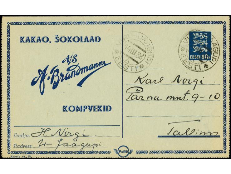 PARO letter sheet 10 s., no. 12, used from "VIRU-JAAGUPI 14 III 38" to Tallinn, fine