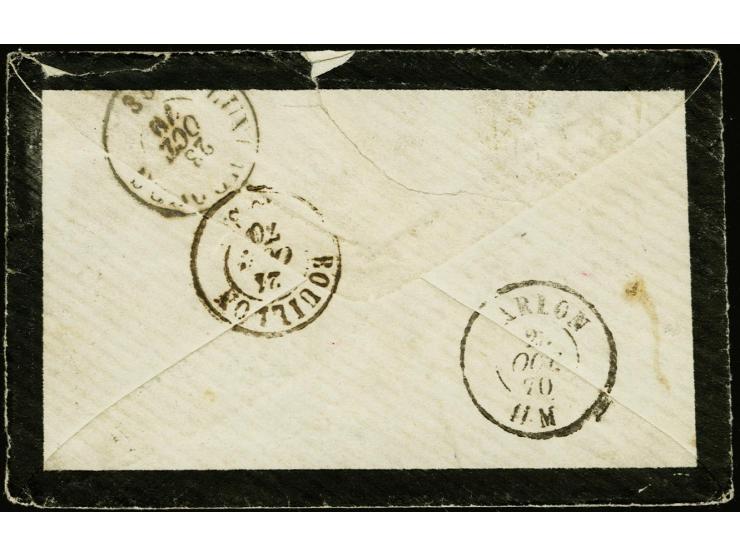 Ballon monté: LE VICTOR HUGO: mourning cover franked lauré 10 c. and 20 c. from "PARIS R.PASCAL 17 OCT 70" to Bouillon, Belgi